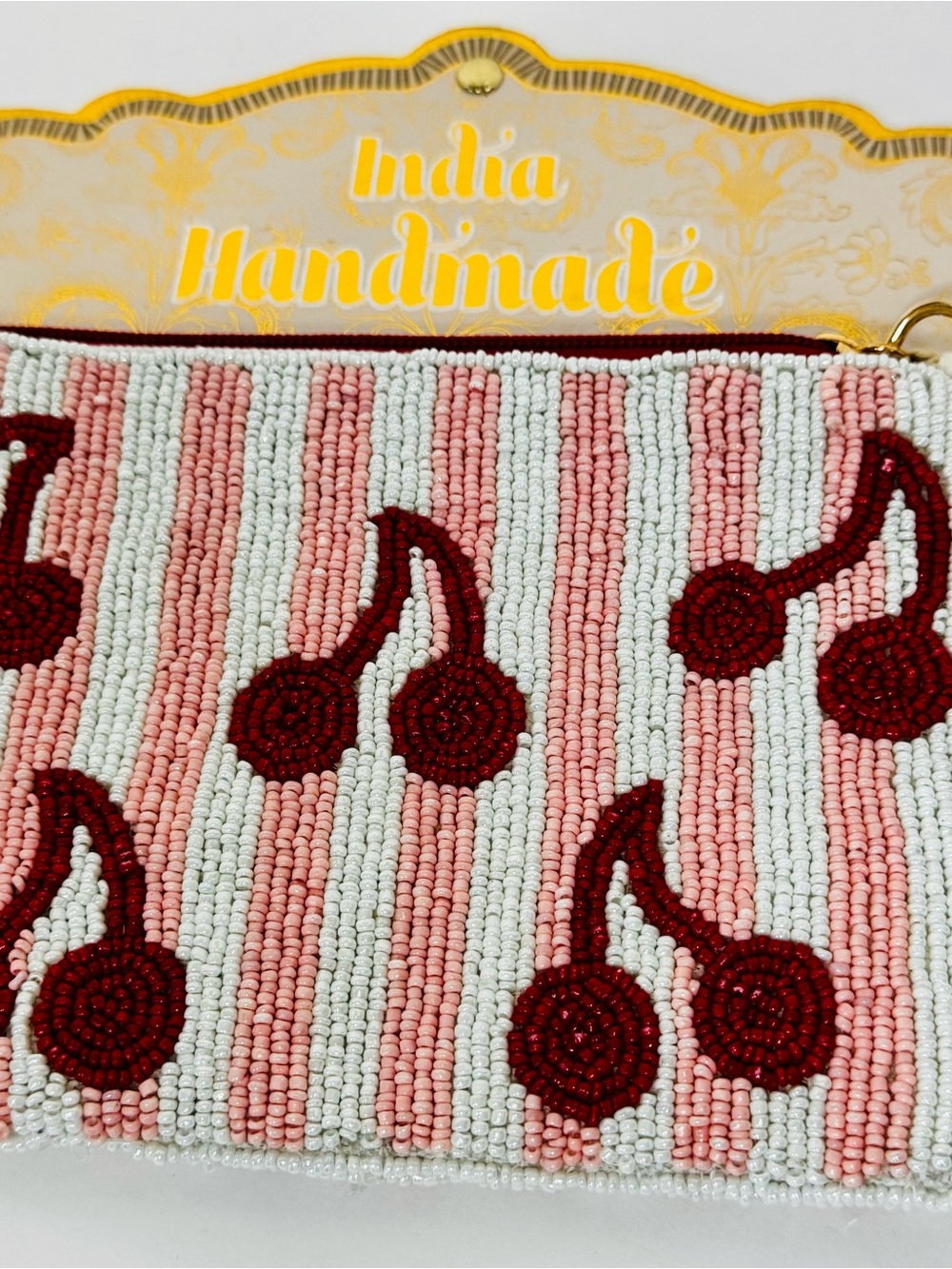 Source Unknown Pink & Red Beaded Cherry Clutch